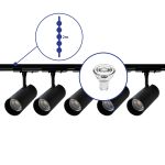 Ensemble complet Rail Monophasé Rail 2 Mètre Noir | incl. 5x Spot + GU10 2700K 3W Dimmable + Embout, Connecteur d’Alimentation et I-Connecteur