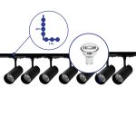 Ensemble complet Rail Monophasé Rail L 1 x 2 Mètre Noir | incl. 7x Spot + GU10 2700K 3W Dimmable + Embout, Connecteur d’Alimentation et L -Connecteur