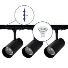 Ensemble complet Rail Monophasé Rail 1 Mètre Noir | incl. 3x Spot + GU10 2700K 3W Dimmable + Embout, Connecteur d’Alimentation 